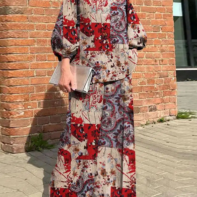 Plus Size ZANZEA Bohemian Matching Sets Casual Printed 2pcs Suits 2023 Women 3/4 Sleeve Tops Tracksuit Autumn Wide Leg Pant Sets