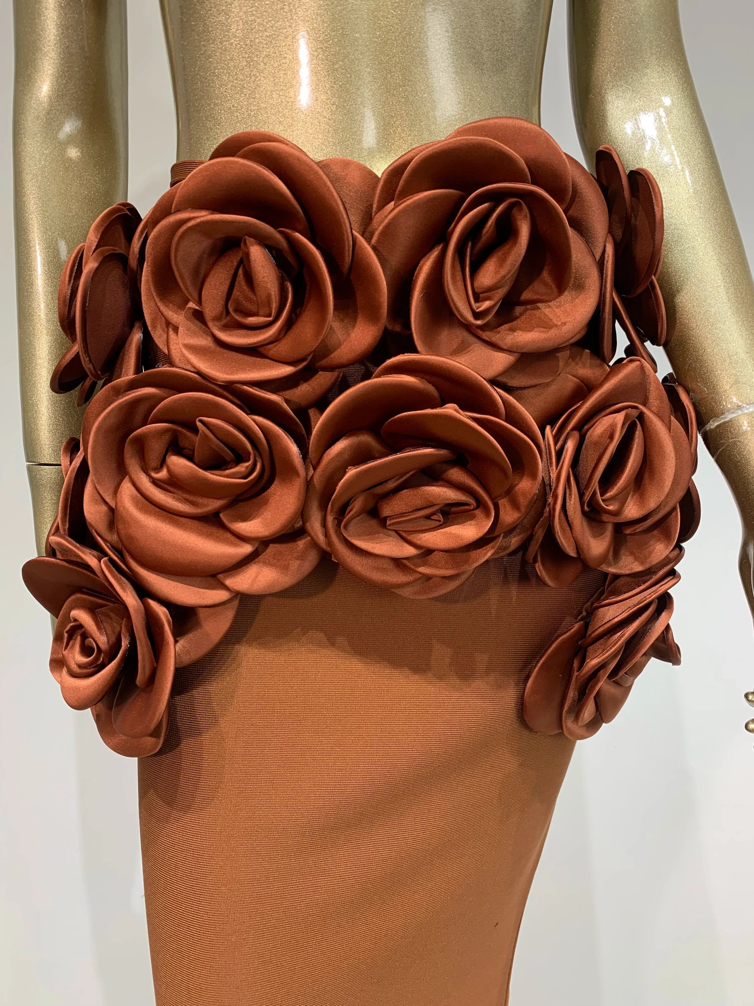 Women Celebrity Sexy Backless Halter Flower Brown Maxi Long Bandage Skirt Set 2025 Knitted Elegant Evening Club Party Clothing