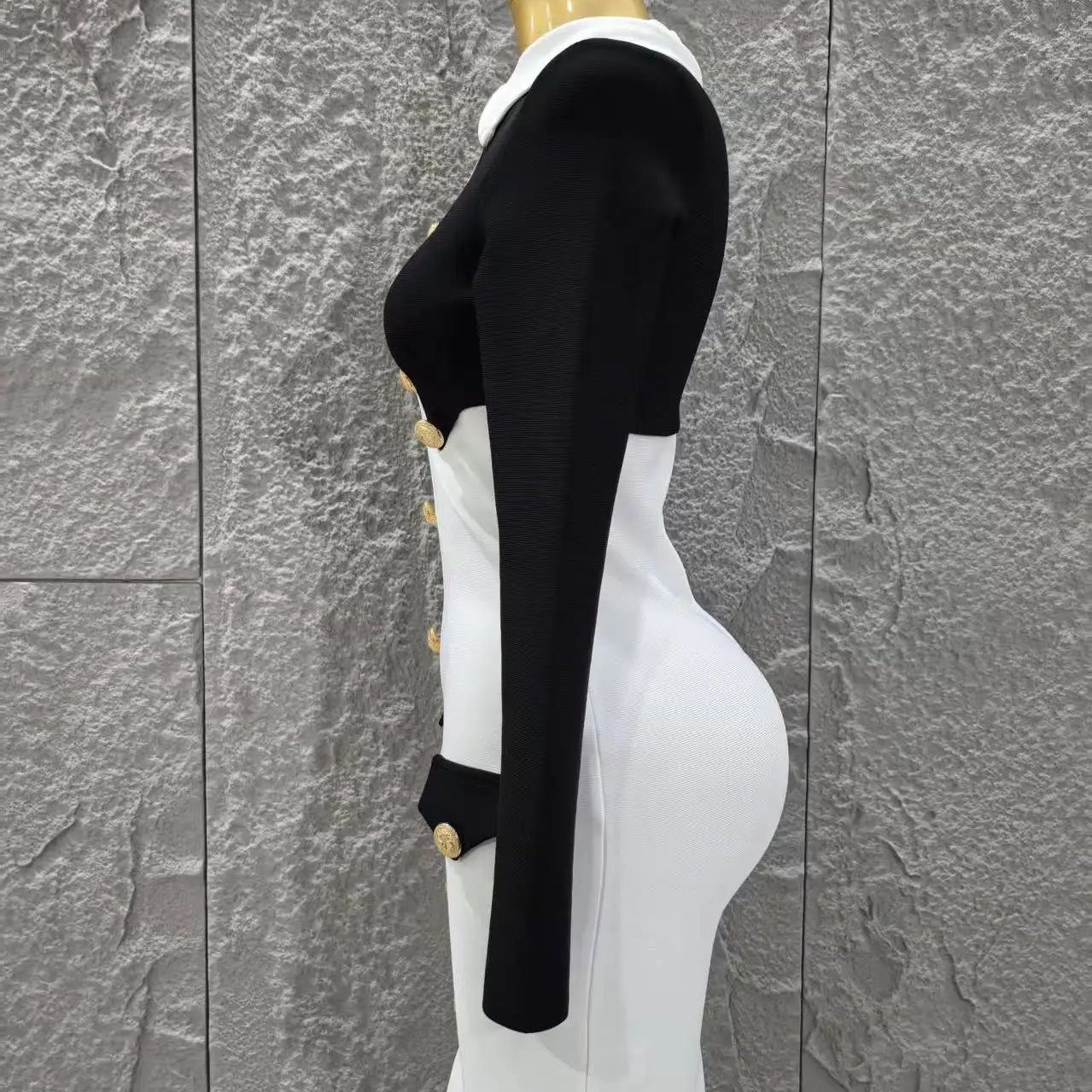 Women Long Sleeve Sexy Pacthwork Button Bodycon Mini Bandage Dress Elegant Evening Party Red Carpet Fashion Cocktail Outfit