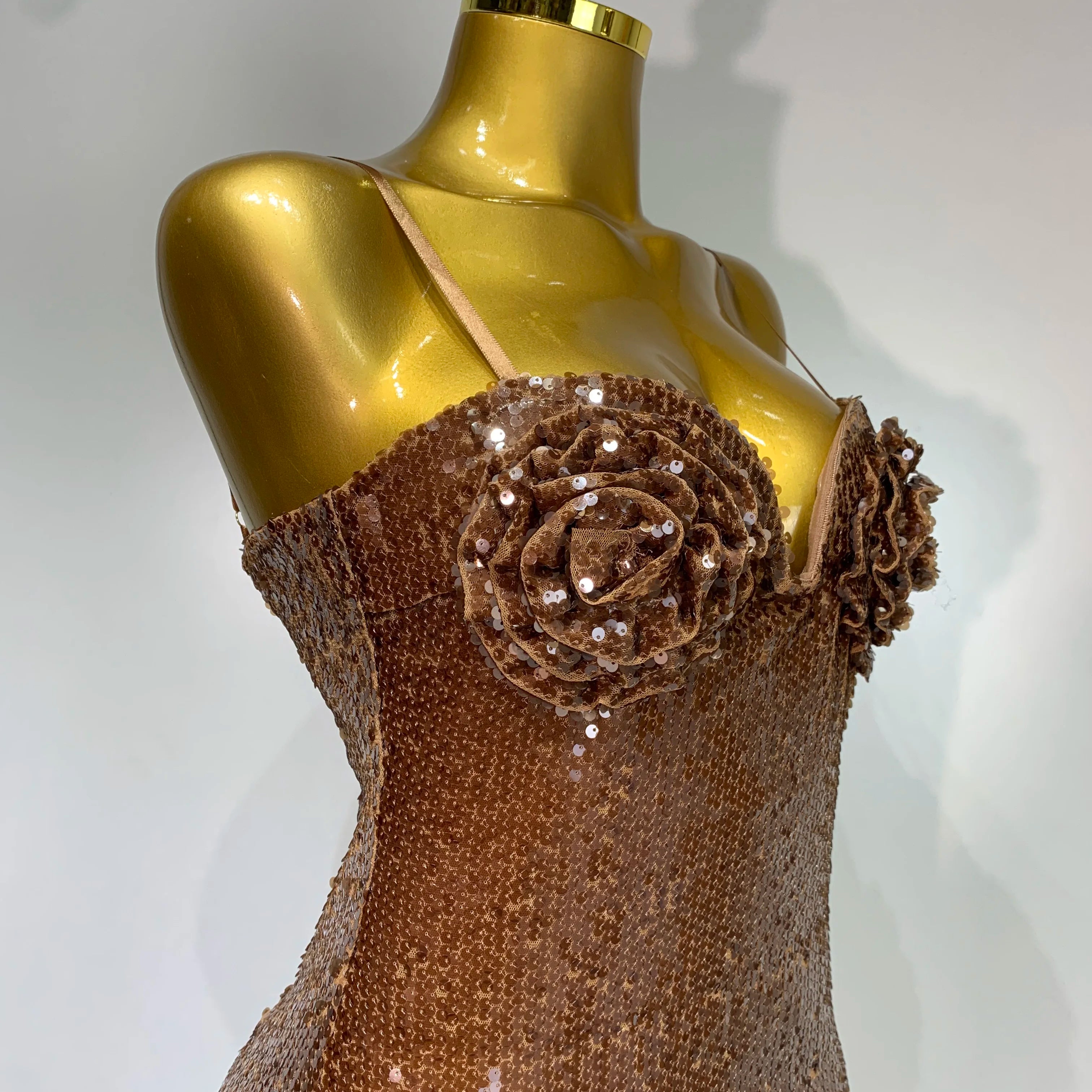 Women Luxury Sexy Sleeveless Backless Mesh Sequins Flower Brown Bodycon Maxi Dress Club Elegant Celebrity Evening Party Dress