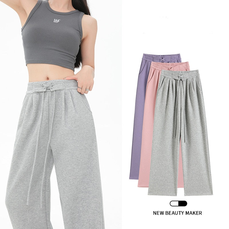 Women Spring Autumn Pants Fashion High Waist Straight Long Wide leg Sports pants Female Casual Female Long Pants Trousers