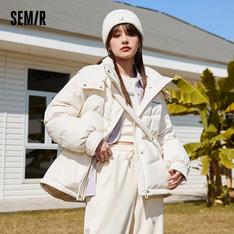 Semir Down Jacket Women Medium Long Design Hooded Warm 2022 Winter New Loose Thick Coat Woman'S Fashion
