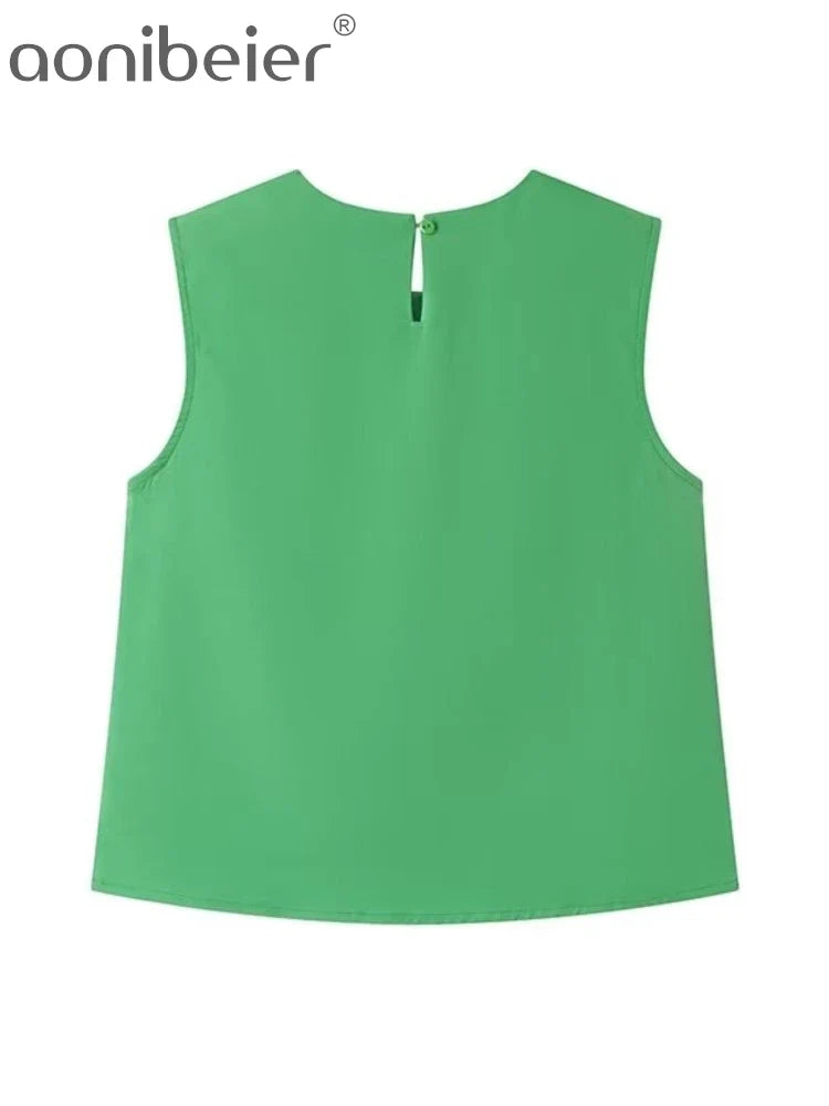 Aonibeier 3D Flowers Women Mini Skirt Suits Traf Summer Sleeveless Blouse Female Crop Top Extreme Short Skirt Sets Y2K