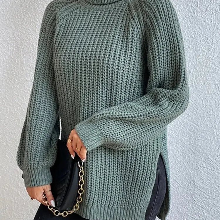 Women Winter Turtleneck Loose Sweater Elegant Drop Sleeve Side Split Pullover Vintage Harajuku Chic Jumpers Oversized knit Tops