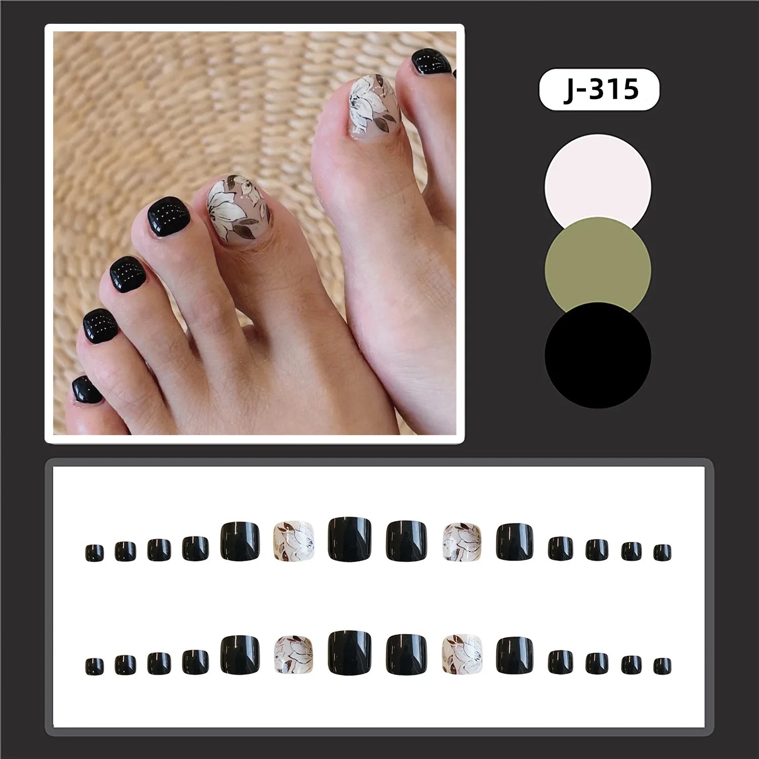 24pcs Flower Print Press on Toenails Summer Wearable False Toe Nails Wearable Spicy Girl Sweet Korean Style Fake Toenails 1