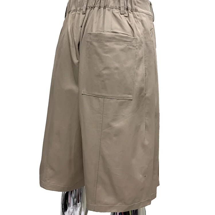 Lautaro Summer Autumn Baggy Khaki Wide Leg Shorts for Men Elastic Waist Loose Luxury Designer European Fashion Clothes 2025