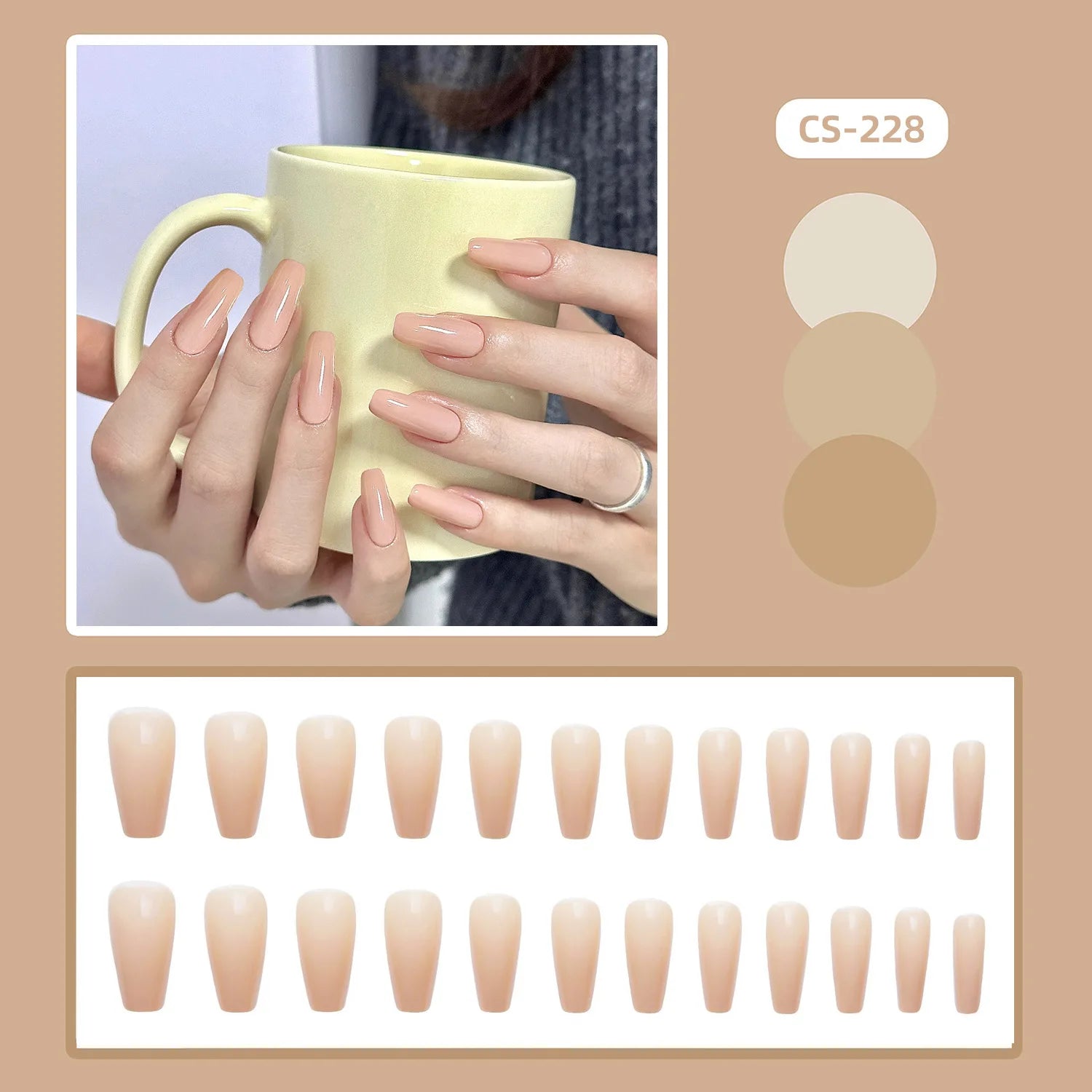 24pcs Short Nude Color False Nails Khaki Matte Fake Nails Tips Wearable Detachable Ins Simple Korean Style Press on Nails 6