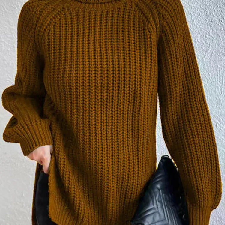 Women Winter Turtleneck Loose Sweater Elegant Drop Sleeve Side Split Pullover Vintage Harajuku Chic Jumpers Oversized knit Tops camel