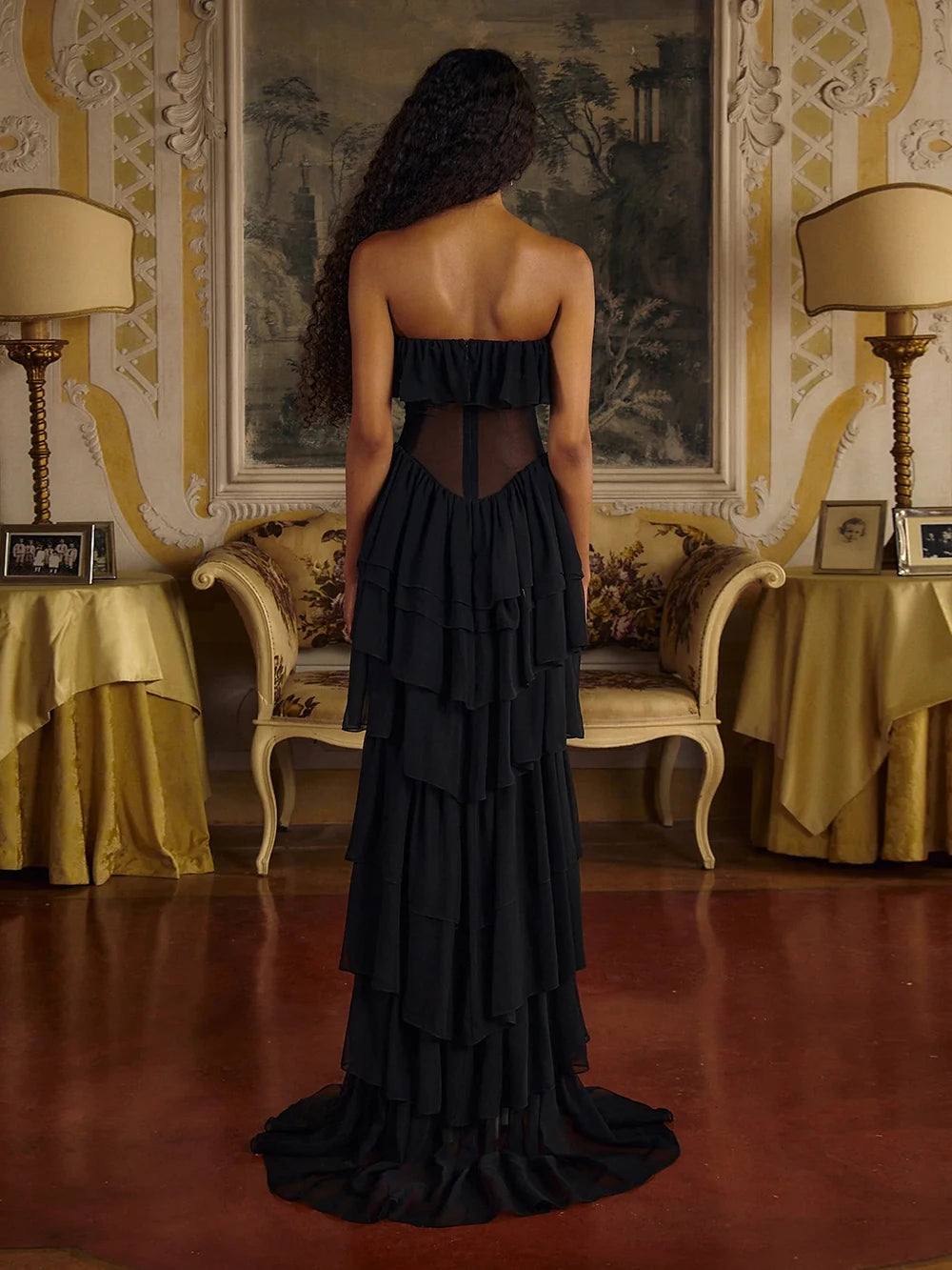 2025 Women Sexy Strapless Ruffle Slim Maxi Dress for cummerbund Elegant Sleeveless Lady Evening Party Gowns Female Robes