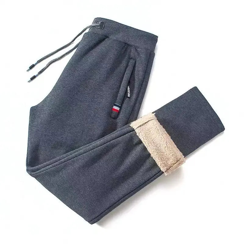 Winter Lambswool Warm Casual Pants Men's Fitness Jogging Sweatpants Male Solid Drawstring Bottoms Fleece Straight Trousers M-5Xl Grey1