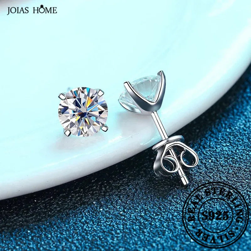 JOIAS HOME Silver 925 Moissanite Three Claw Jewel Earrings For Women, Fashionable And Elegant Commemorative Gift Birthday Gift