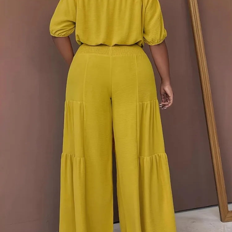 Plus Size Summer 2 Two Piece Set Women Casual Fashion Ladies Cropped Blouses Wide Leg Loose Pleated Woman Long Pant