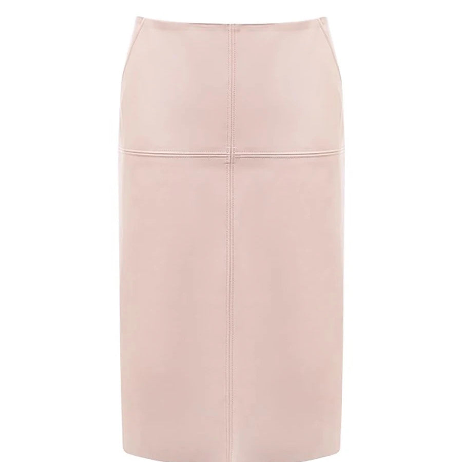 Lautaro Spring Autumn Shiny Reflective Brown Pu Leather Pencil Skirt Women with Back Slit High Waist Luxury Chic Clothes 2025