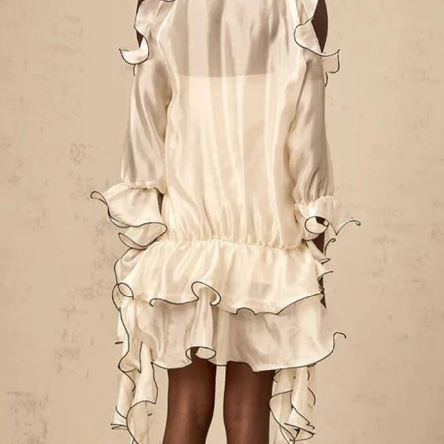 Hit Color Spliced Fungus Folds Elegant Dresses for Women Round Neck Raglan Sleeves Patchwork Striped Dress Female