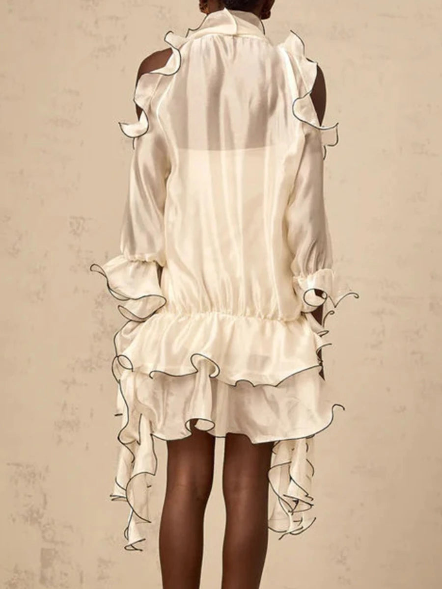 Hit Color Spliced Fungus Folds Elegant Dresses for Women Round Neck Raglan Sleeves Patchwork Striped Dress Female