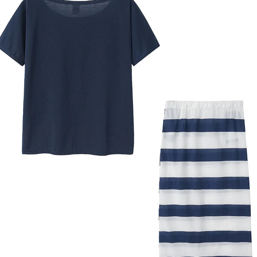 LW Plus Size matching sets Two Piece dress sets Letter Print Striped Skirt Set Fashion Casual Summer Tops+Bottoms Matching Outfi