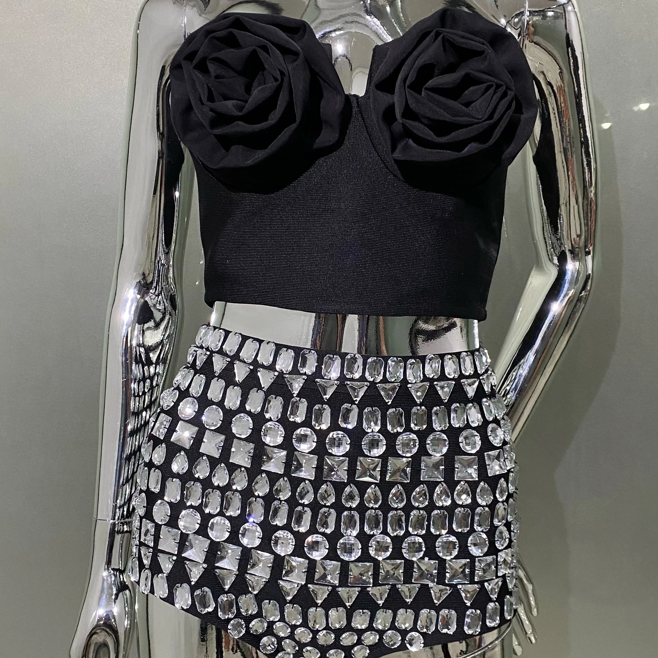 STOCK Stylish Sexy Woman Item Stereoscopic Flowers Strapless Top Summer Party Music Festival Vestido Holiday Vocation Outfit