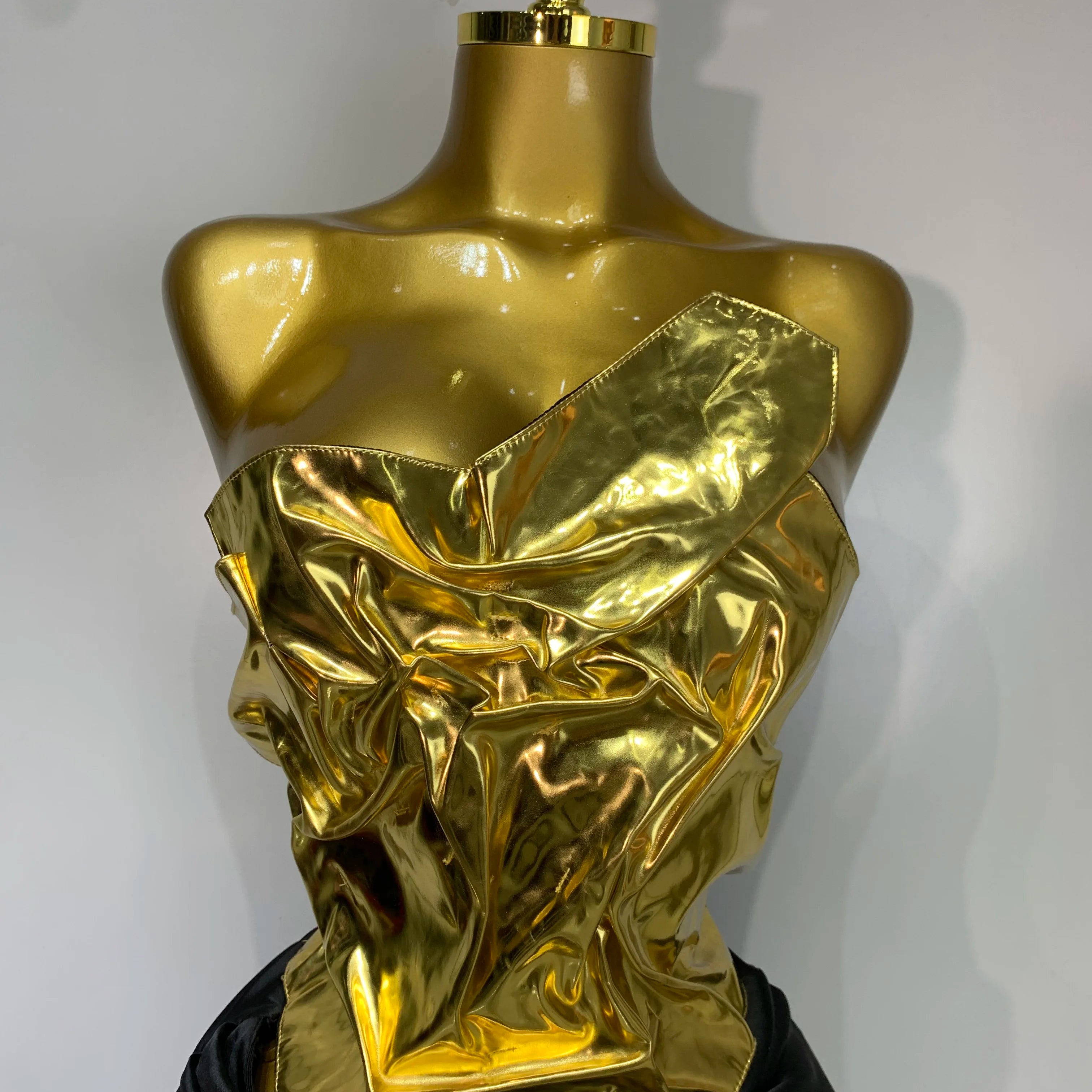 2025 Women Gold Color Sexy Laced-up Tops 2 Pieces Set Long Dress Celebrate Evening Party Celebrity Elegant Dress