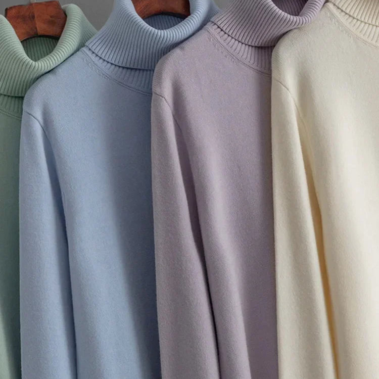 Streamgirl Autumn Turtleneck Slit Dresses For Women Winter Solid Casual Straight Basic Knitted Sweaters Dress Women Elegant