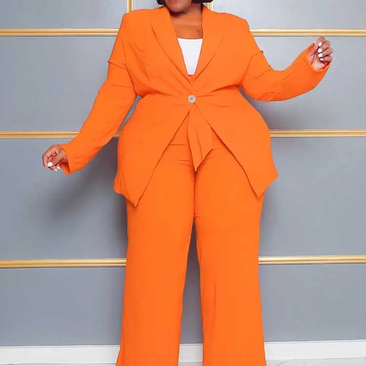 2 Piece Sets Women Outfit Winter Long Sleeve Sexy Pant Suits with Blazers Ladies Chic and Elegant Blazer Set Female Plus Size Orange