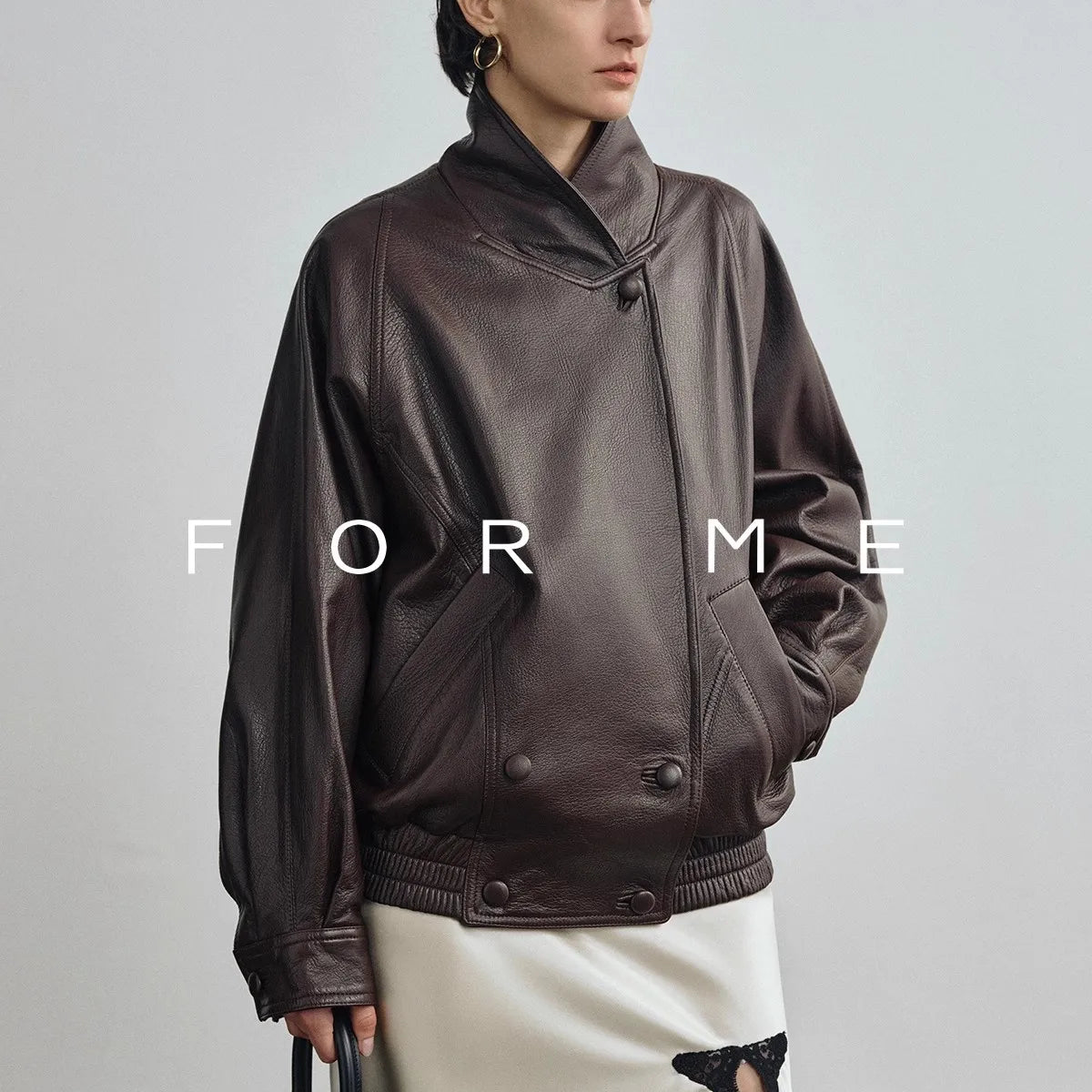 Lautaro Spring Autumn Cool Brown Pu Leather Jacket Women Long Sleeve Double Breasted Luxury Designer American Retro Clothing Brown