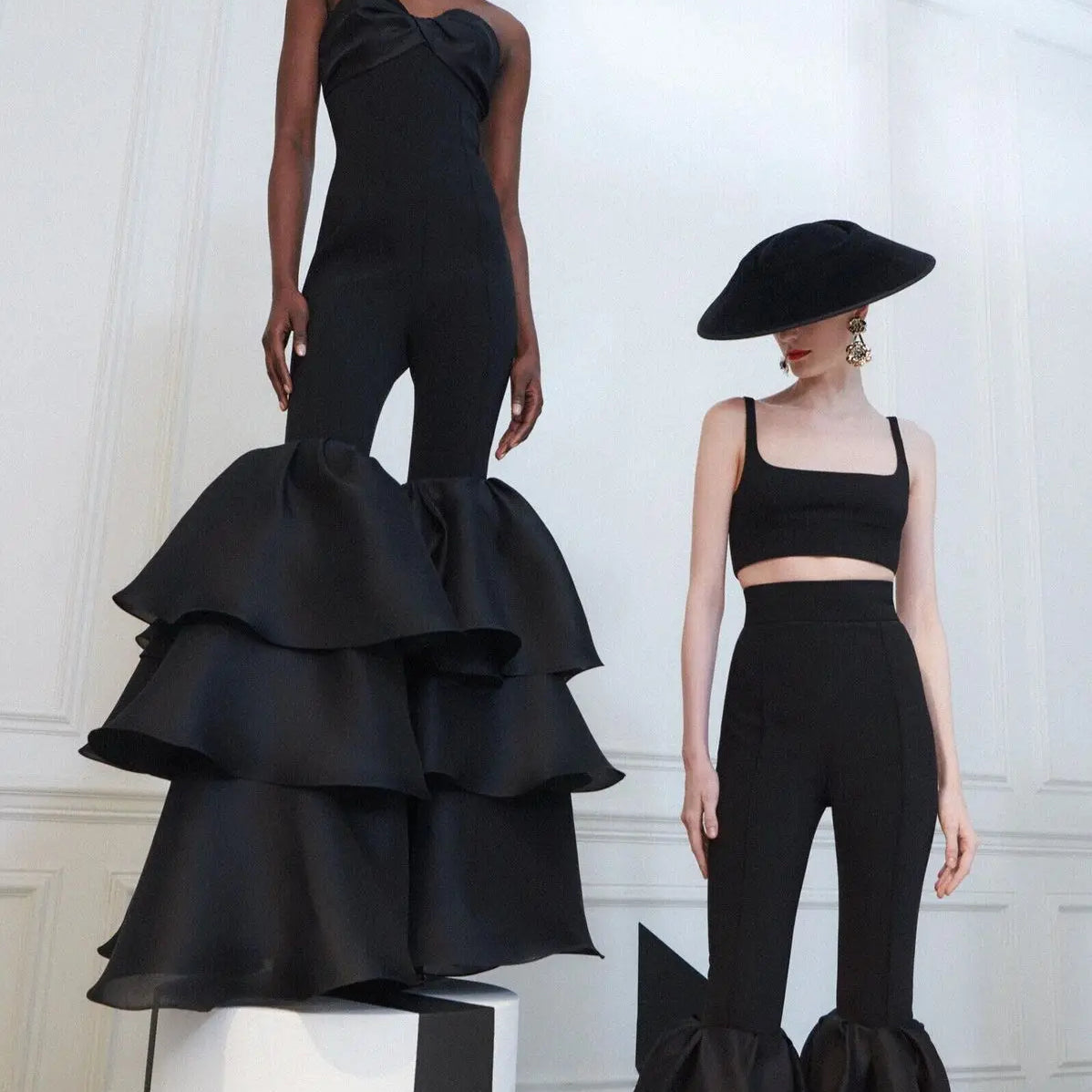 Stylish Flare Pants Strapless Black Bandage Jumpsuit Woman Fashion Party Outfit Nightclub Performance Costume