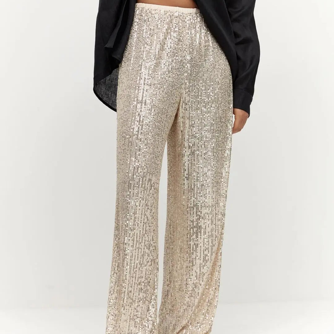 Sequin Pants New Instagram Style Trendy American Pearlescent Sequin Straight Leg Floor mops