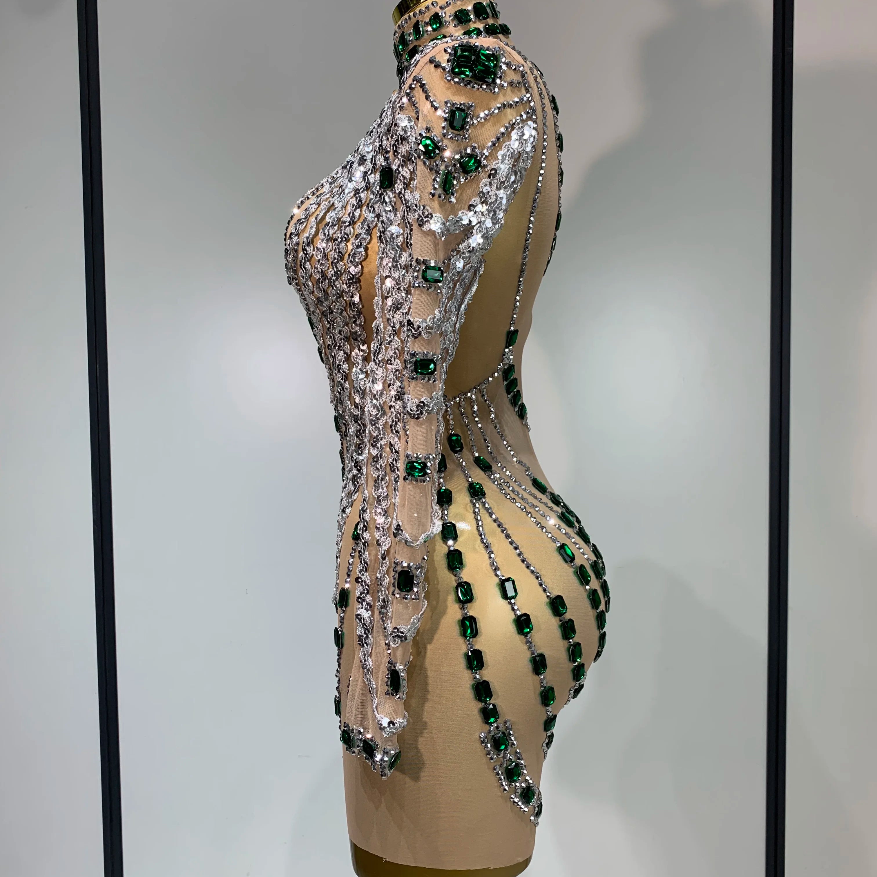 Women Luxury Sexy Turtleneck Sequins Diamonds Bodycon Mini Dress Evening Party Costume Bar Nightclub Stage Performance Clothing