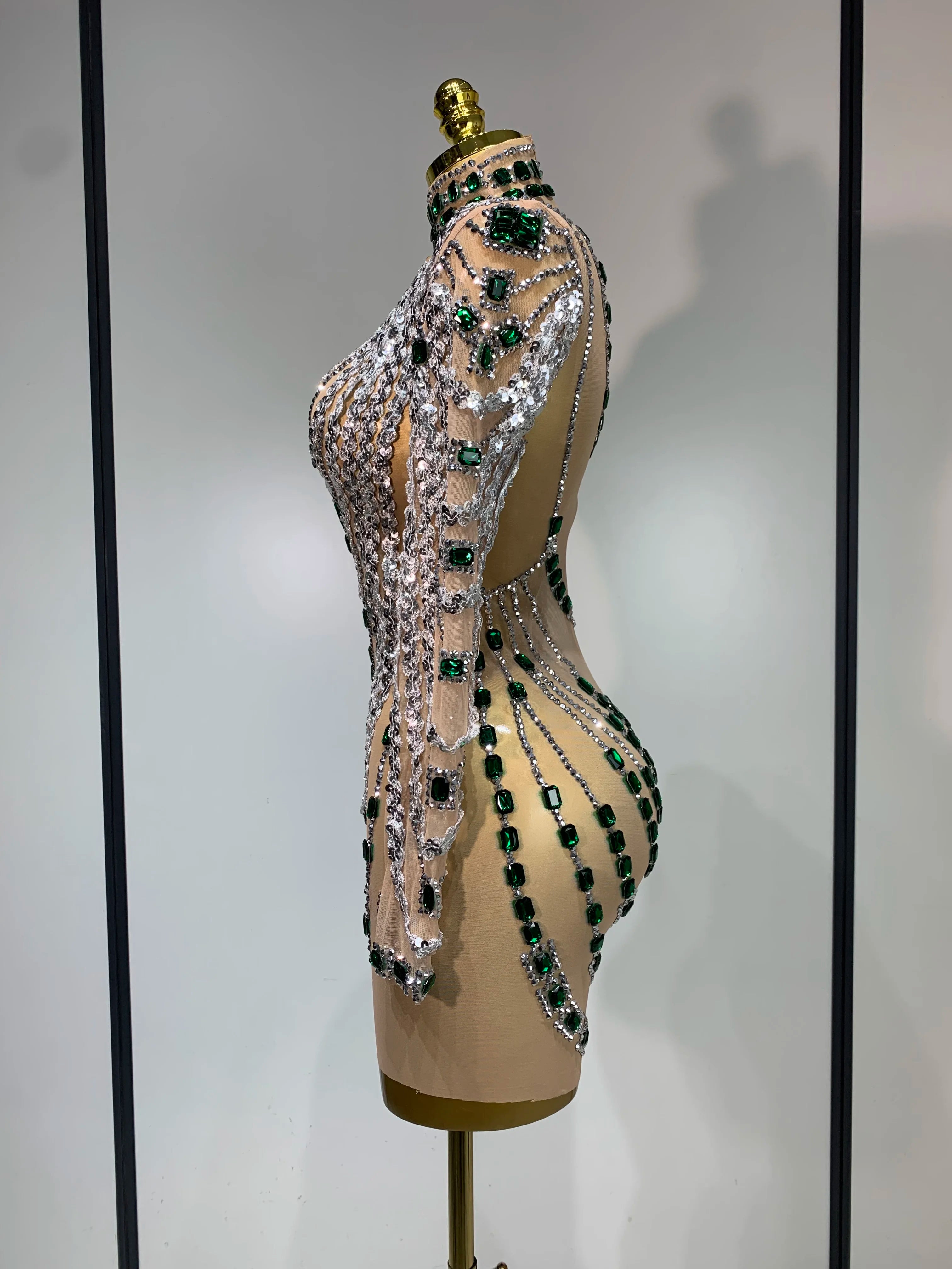 Women Luxury Sexy Turtleneck Sequins Diamonds Bodycon Mini Dress Evening Party Costume Bar Nightclub Stage Performance Clothing