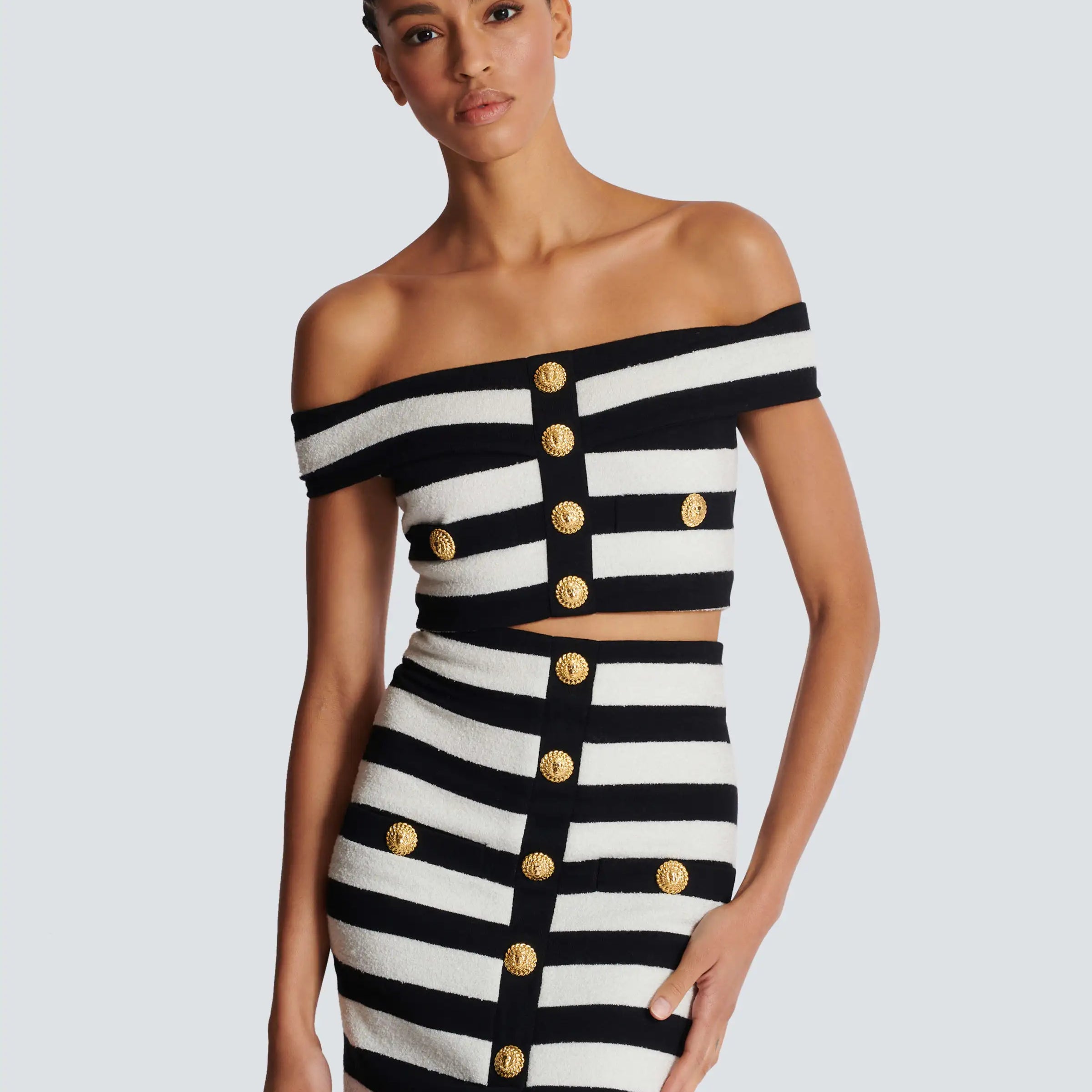 2024 New Women Sexy Slash Neck Striped 2 Pieces Bodycon Bandage Mid-calf Dress Fashion Celebrate Office Lady Elegant Wear black