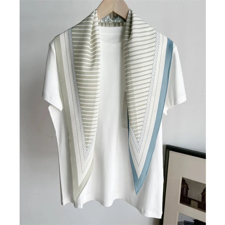 135cm Twill Silk Scarf Women Bandana Scarf Design Kerchief Scarves For Ladies Fashion Shawl Echarpe Blue