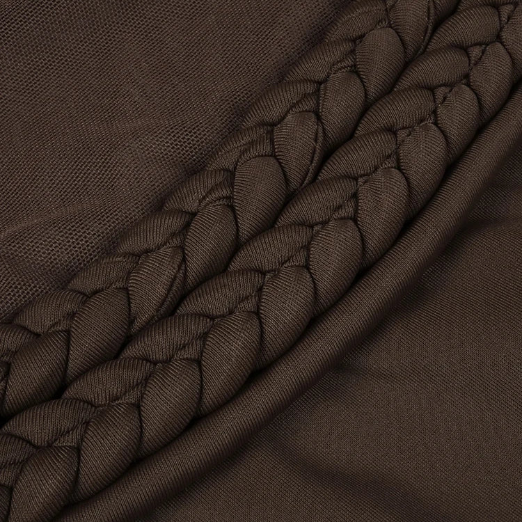 Chic Brown Sheer Side Mesh-Paneled Sleeveless Maxi Dress with Braided Details for Party Evening Gown