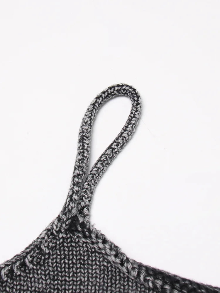 Streetwear Denim Two Piece Set Womens Square Collar Sleeveless Tanks O Neck Long Sleeve Tops Knitting Female Sets