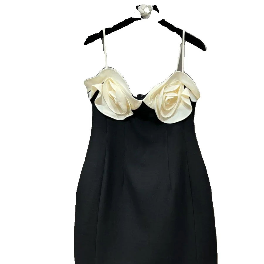 PREPOMP Spring Sleeveless Petals Appliques Design Contrast Color Slim Waist Short Dress Women GM986