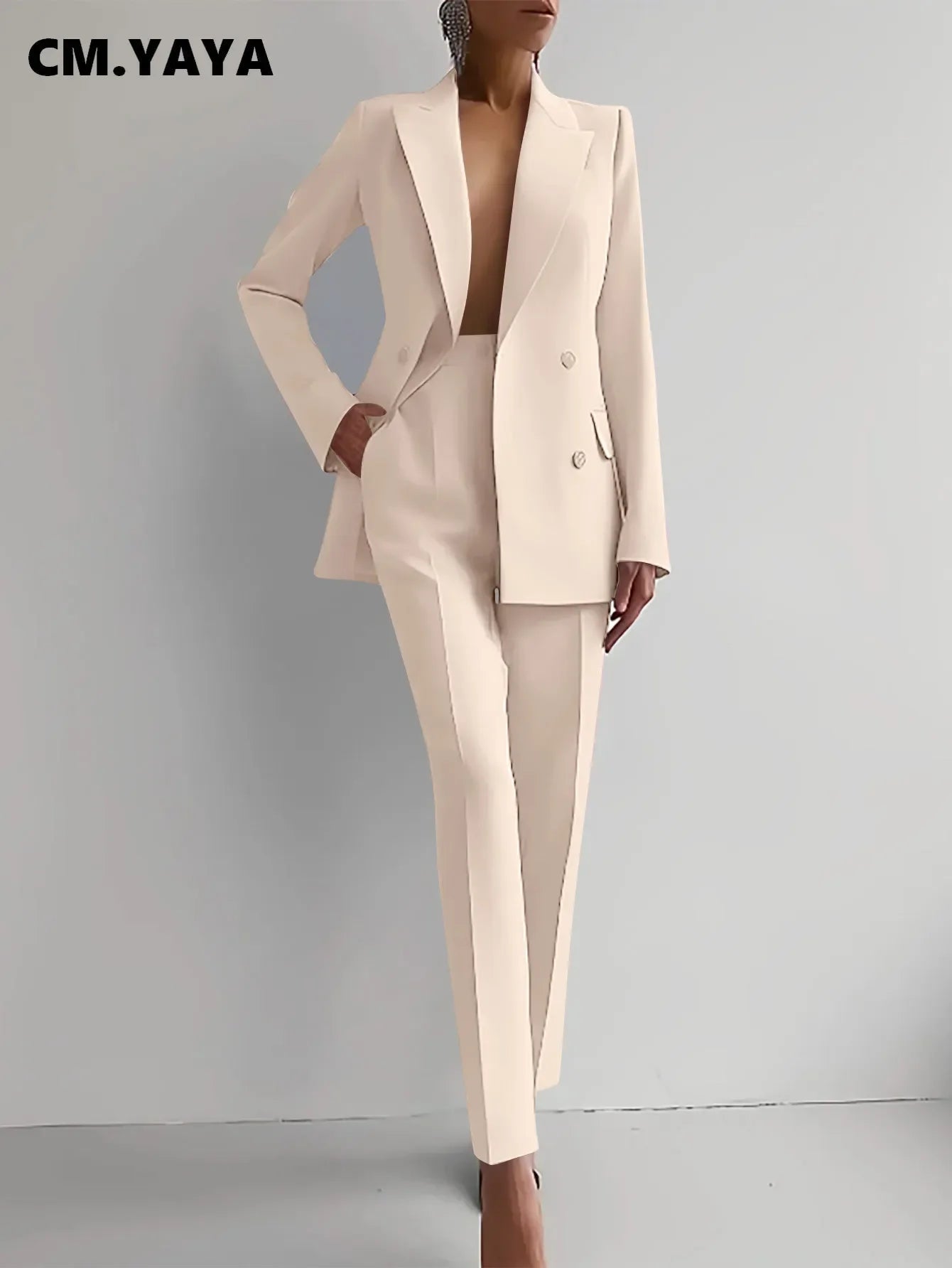 Elegant Blazer Suit and Wide Leg Pants Two 2 Piece Sets Outfits Women 2024 Classic OL Work Street Outfit Tracksuit