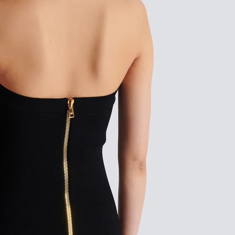 Women Celebrity Sexy Backless Halter Button Bodycon Black Mini Bandage Dress 2025 Elegant Evening Club Party Outfit