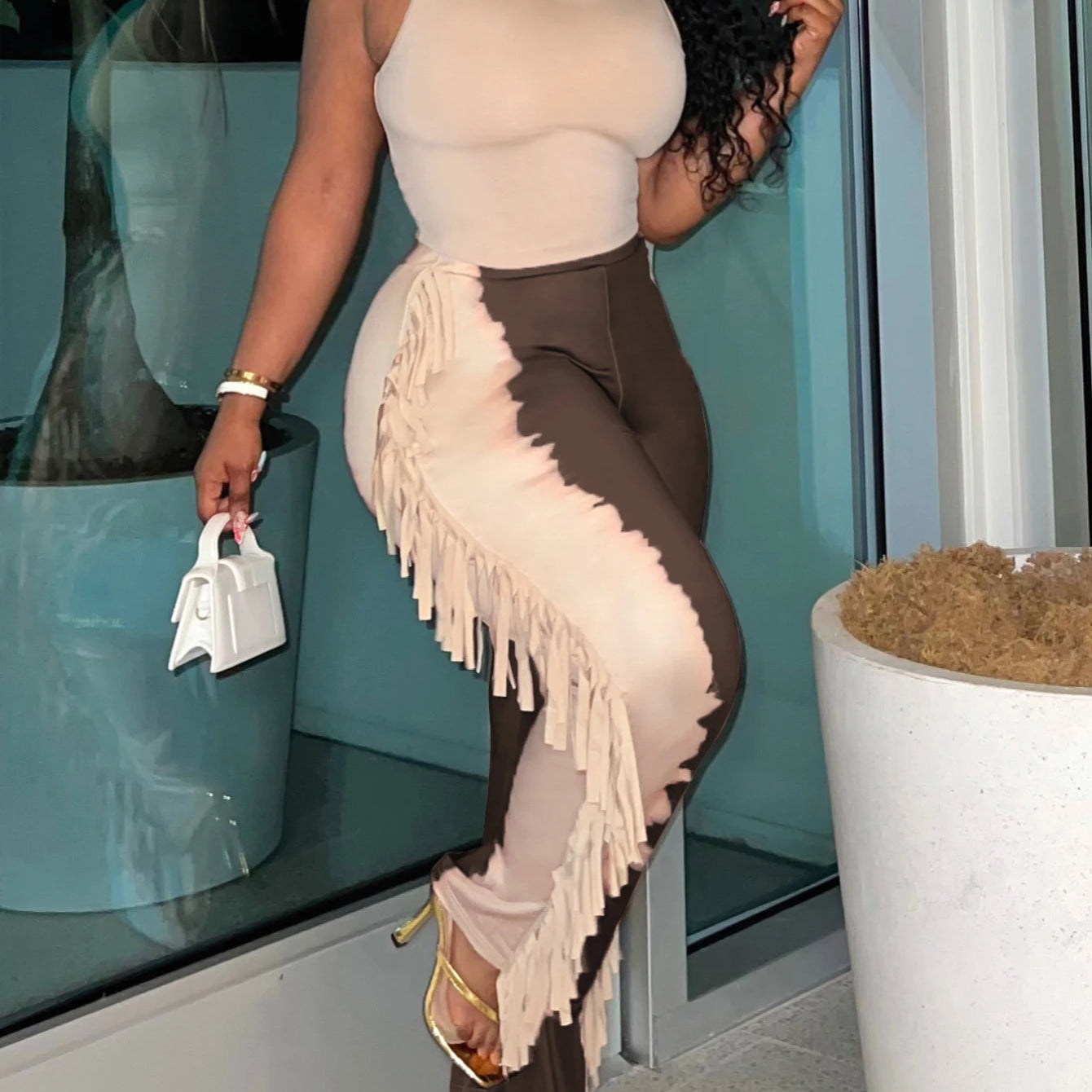 LW Plus Size casual Two pieces sets summer sleeveless U neck Cami Tank + Tie Dye Tassel Design Pants Set women Matching Set