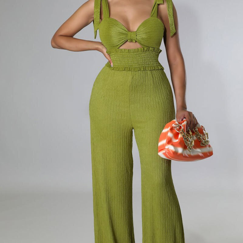 Zabrina 2024 Summer Casual One Piece Jumpsuits For Women Solid Sleeveless Lace Up Backless Pants Street Trendy Female Overalls