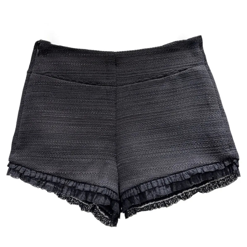 Winter New Sweet Fashion Style Lace Ruffle Hem Woolen Shorts For Women Solid Color Versatile Short Pants 11A07813
