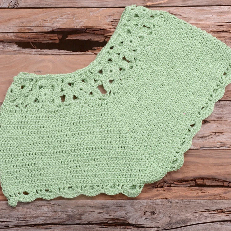 Bikini 2022 knitting Swimsuit Crochet Bikini Bohemia Style Off Shoulder High Neck Bathing Beach Bikinis Handmade Crochet Bikini Grass Green Bottom