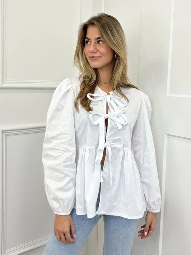 Fashion Leopard Printed Lace Up Shirts for Women Spring Summer Elegant Blous Female Casual Loose Y2K Chic Long Sleeve Tops