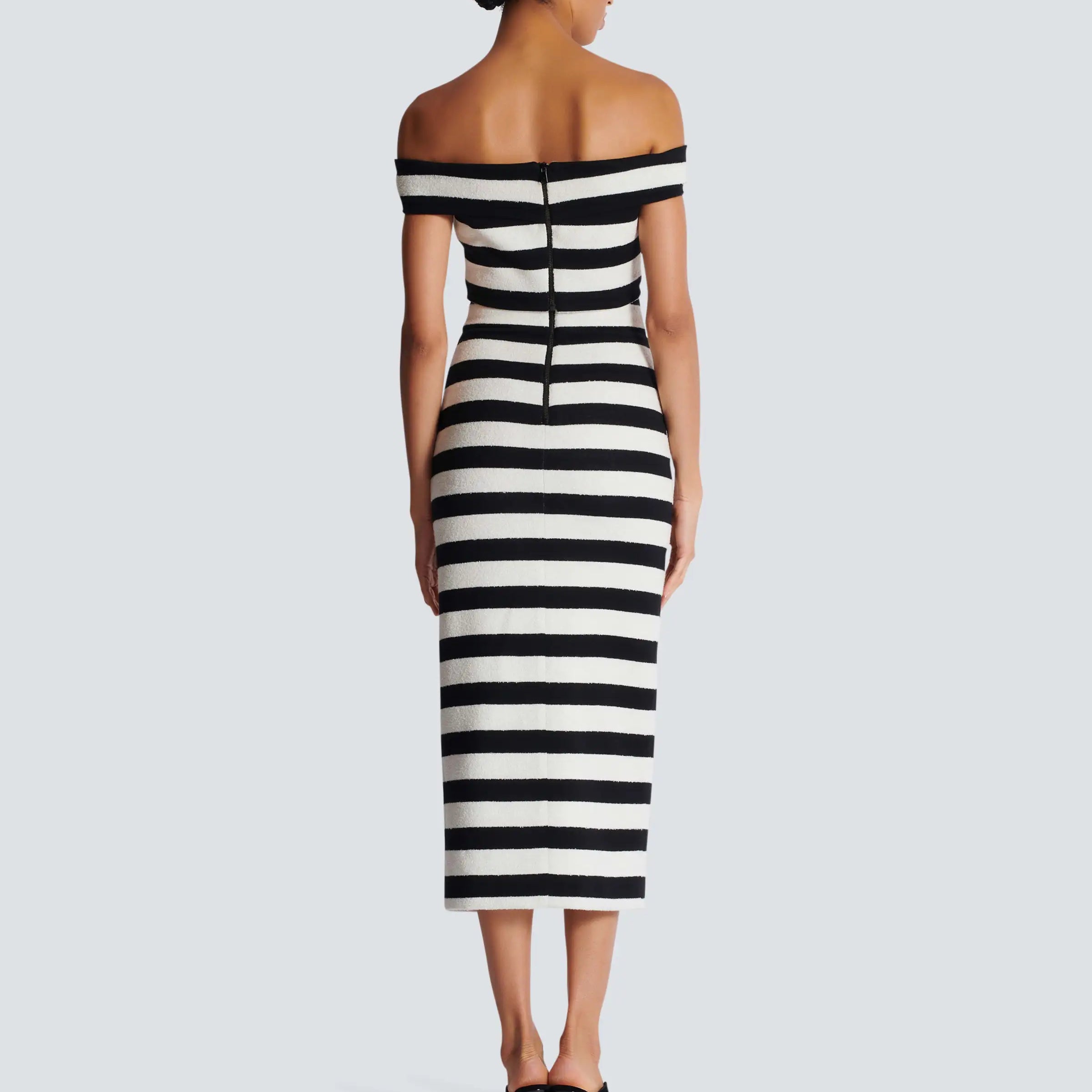 2024 New Women Sexy Slash Neck Striped 2 Pieces Bodycon Bandage Mid-calf Dress Fashion Celebrate Office Lady Elegant Wear
