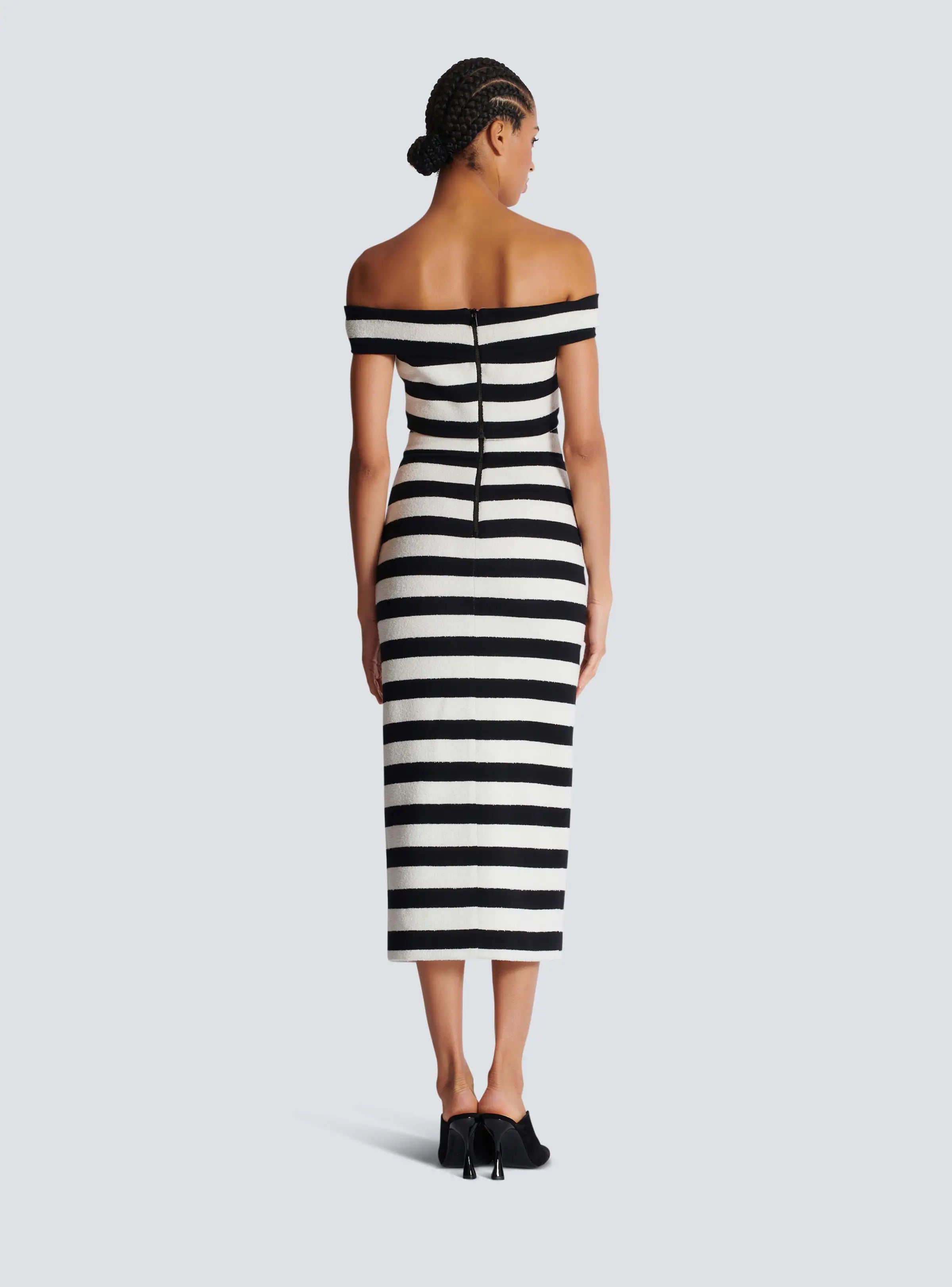 2024 New Women Sexy Slash Neck Striped 2 Pieces Bodycon Bandage Mid-calf Dress Fashion Celebrate Office Lady Elegant Wear