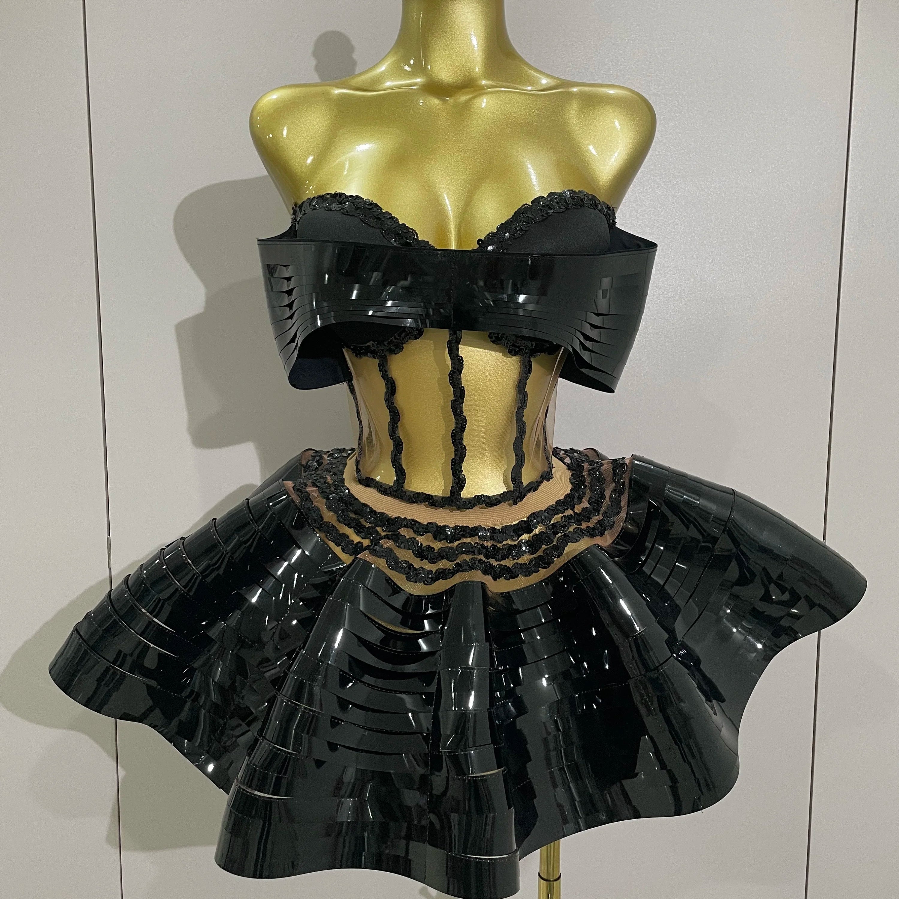 2025 Women Silver Sequins Rhinestone Sexy Backless Two Piece Set Birthday Party Club Fancy Outfit Stage Performance Costume black