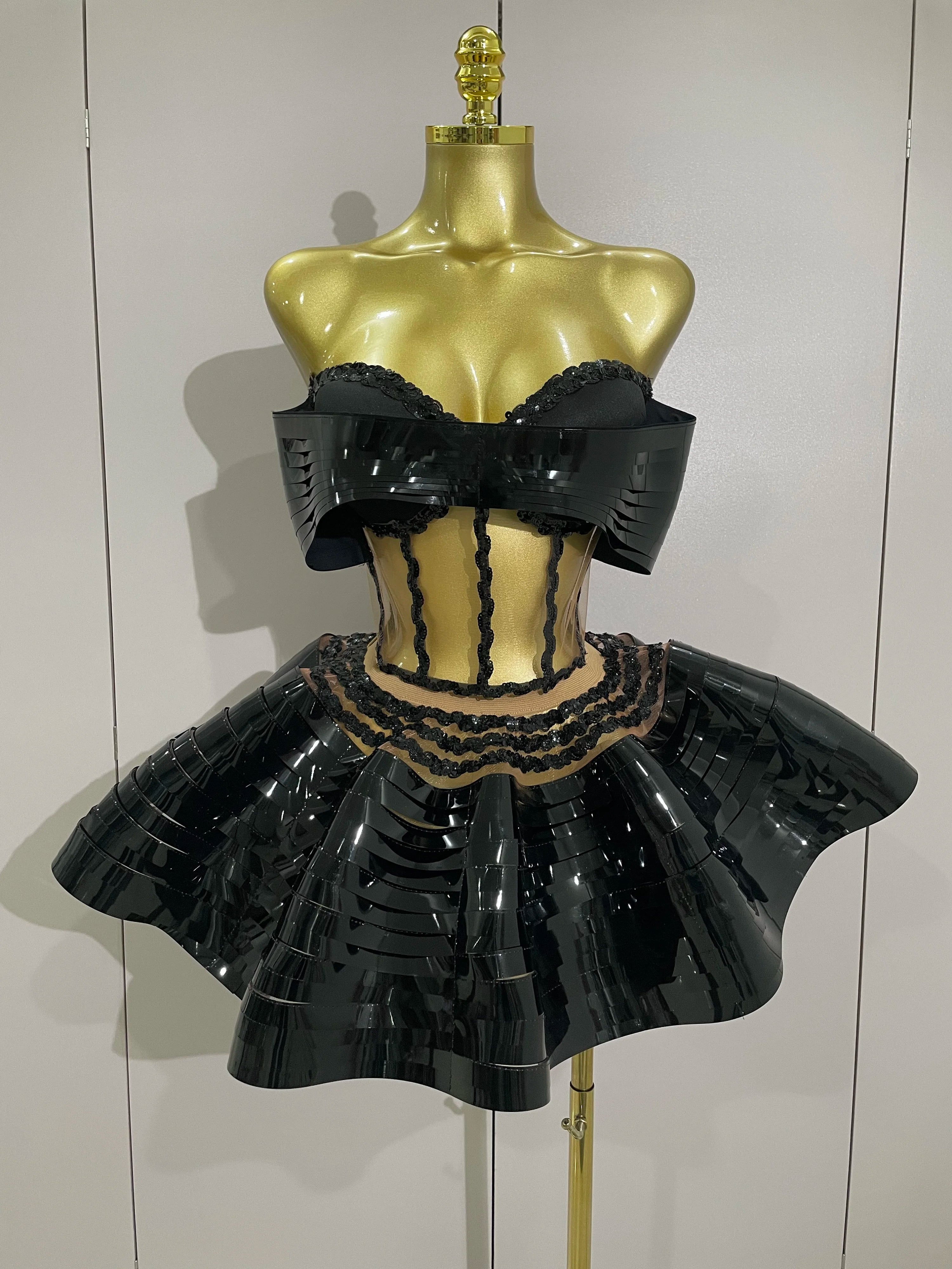 2025 Women Silver Sequins Rhinestone Sexy Backless Two Piece Set Birthday Party Club Fancy Outfit Stage Performance Costume black