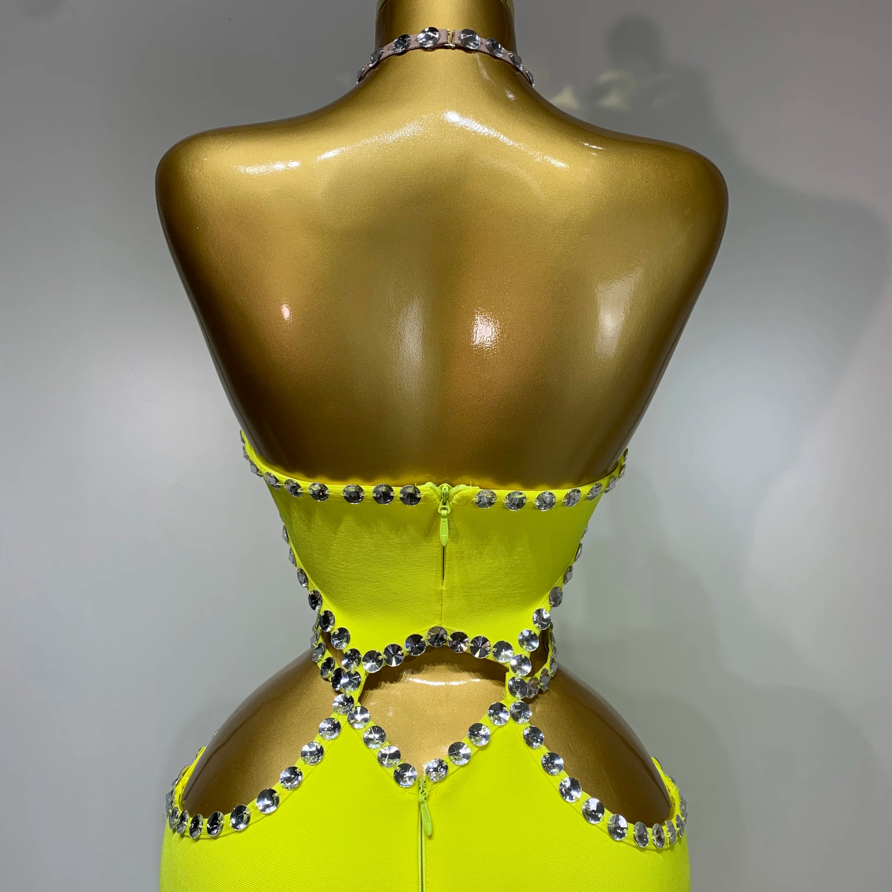 Women Luxury Sexy Backless Halter Beading Maxi Long Lemon Yellow Bandage Dress 2025 Elegant Evening Club Birthday Party Dress