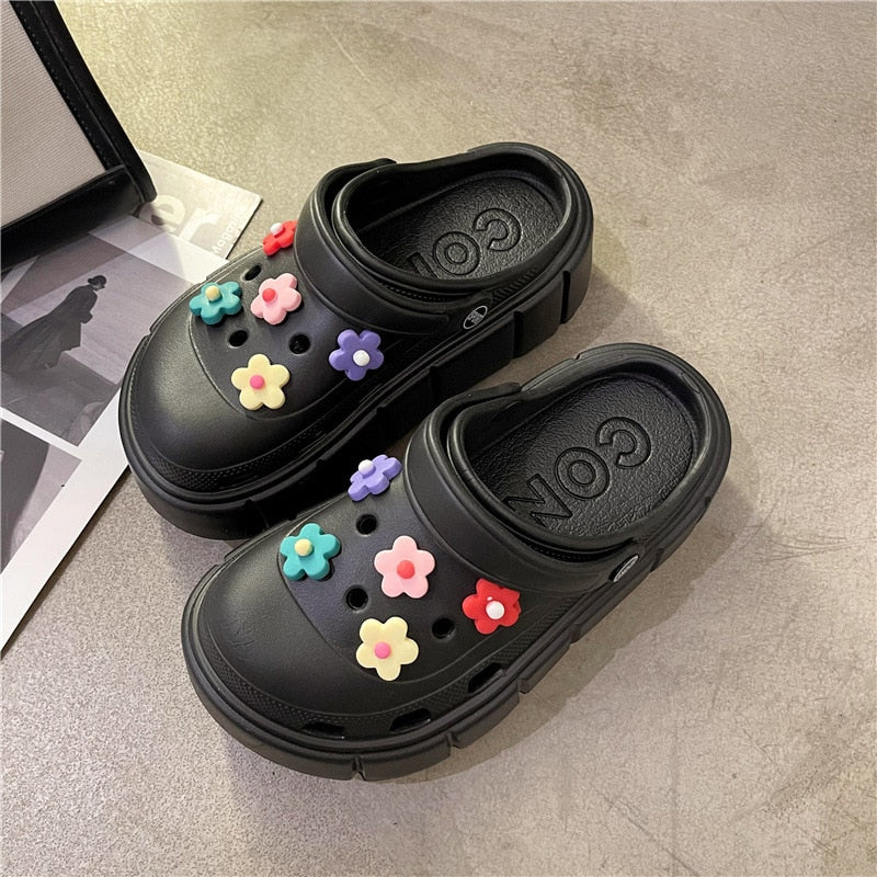 Summer Women Slippers Platform Clogs Outdoor Garden Shoes Female Pool Sandals Bathroom Flip Flops Mules Ladies Beach Slides black DIYHua