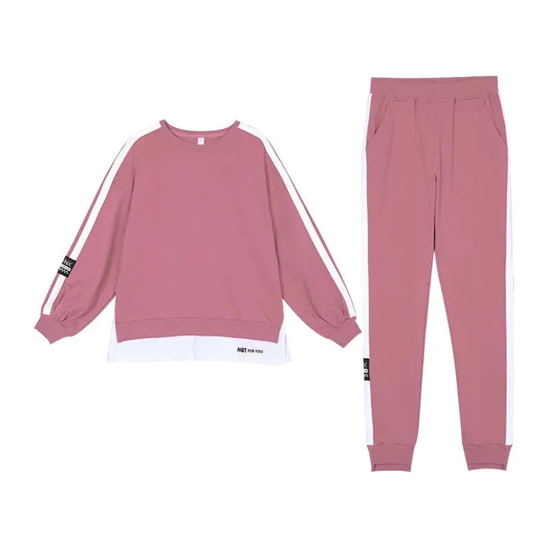 Women's Large Sweat Suit 2025 Spring Autumn New Plus Size Clothing Elegant Fashion Tops T-shirt Pants 2 Two Piece Sets For Women