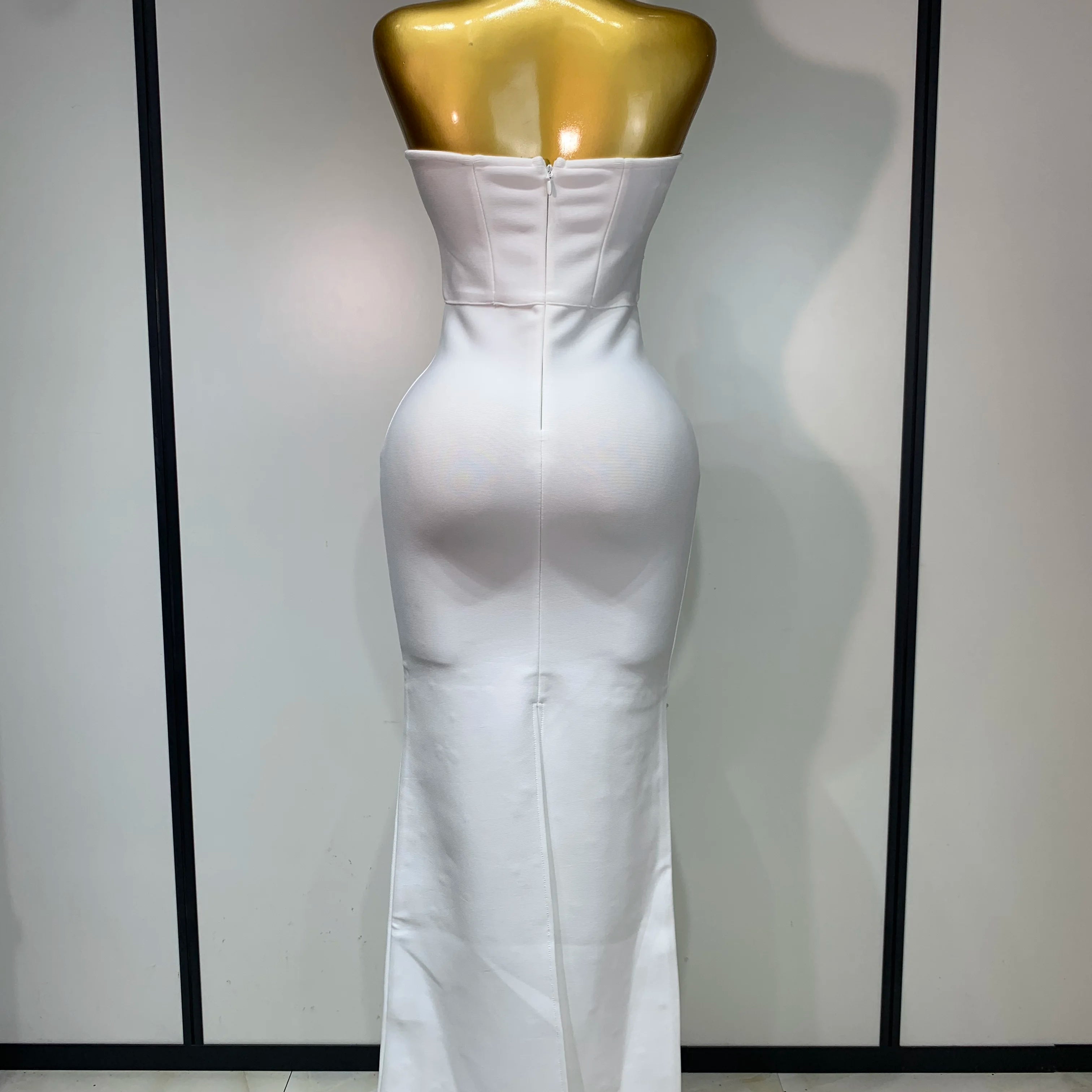 Luxury Rhinestone Sexy Strapless Backless Long Bodycon Bandage Dress 2025 White Elegant Evening Party Birthday Club Dress