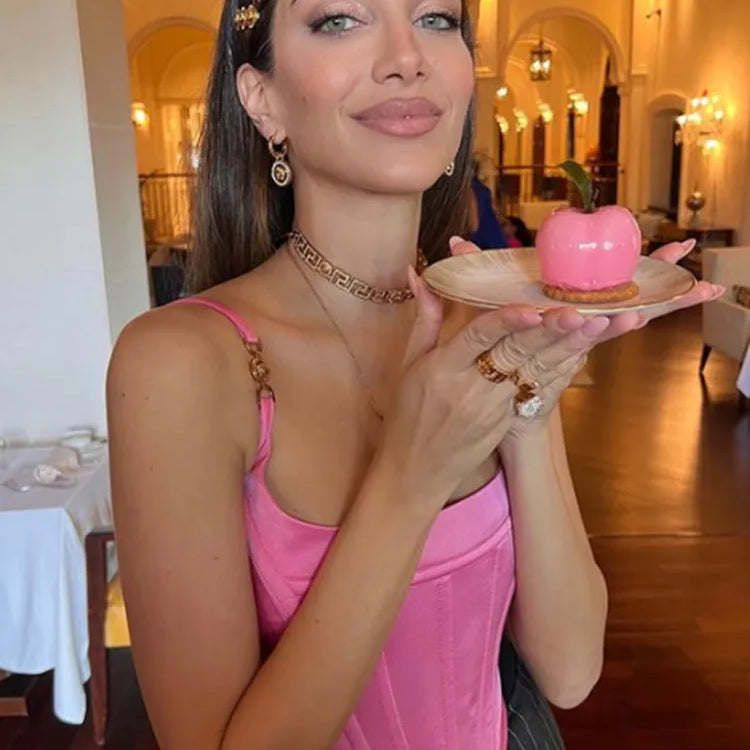 2024 New Summer Pink Color Women Sexy Bodycon Short Bandage Tops Casual Sexy Cute Celebrity Fashion Tops High Quality